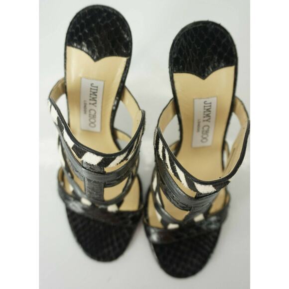 Jimmy Choo Black Multi Leather Vanisa Strappy Slide Sandals Size 37 Heel Mule - Picture 12 of 13